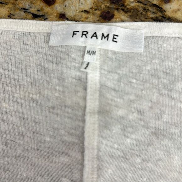 Frame White Linen Shirred Long Sleeve Ruched Front T-Shirt Size M - Picture 5 of 10